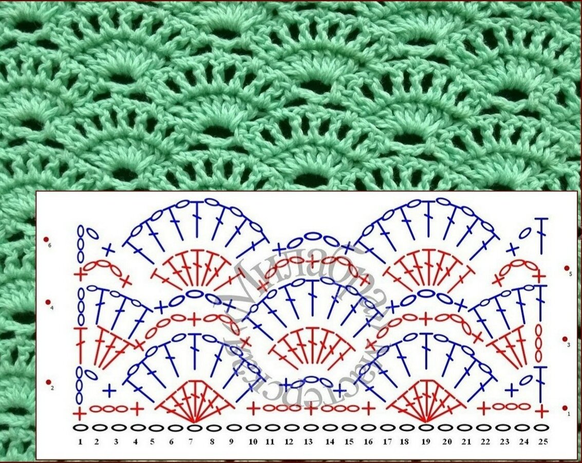 Ажурный узор веер крючком схема