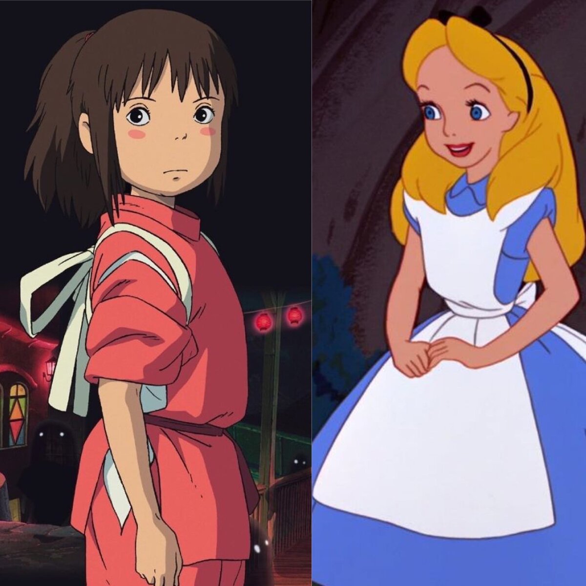 Тихиро и Алиса из мультфильма "Алиса в стране чудес"