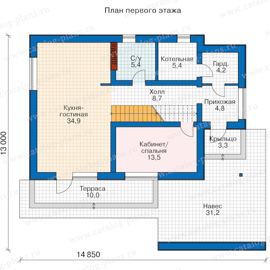 64-32 - Проект дома в два этажа. Плоская кровля, общая площадь 157м².  Неплохой вариант для семьи с двумя детьми. | Проекты Коттеджей | Дзен