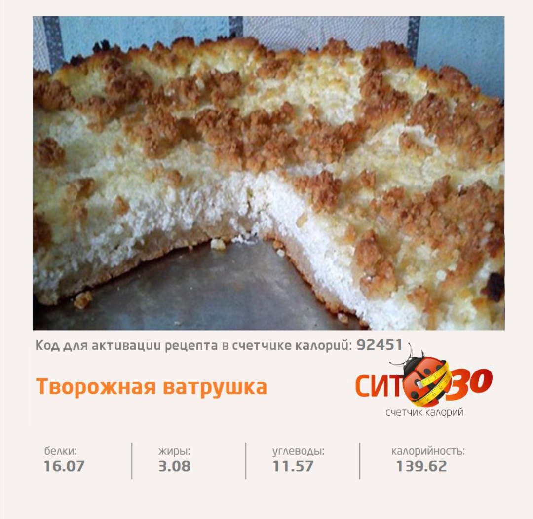 Творожный пирог ккал