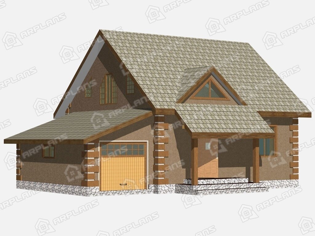 Фото 1 двухэтажного дома из блоков с мансардой, 3 спальнями, газовой котельной и гаражом. Общая площадь 118 кв м. Источник arplans.ru