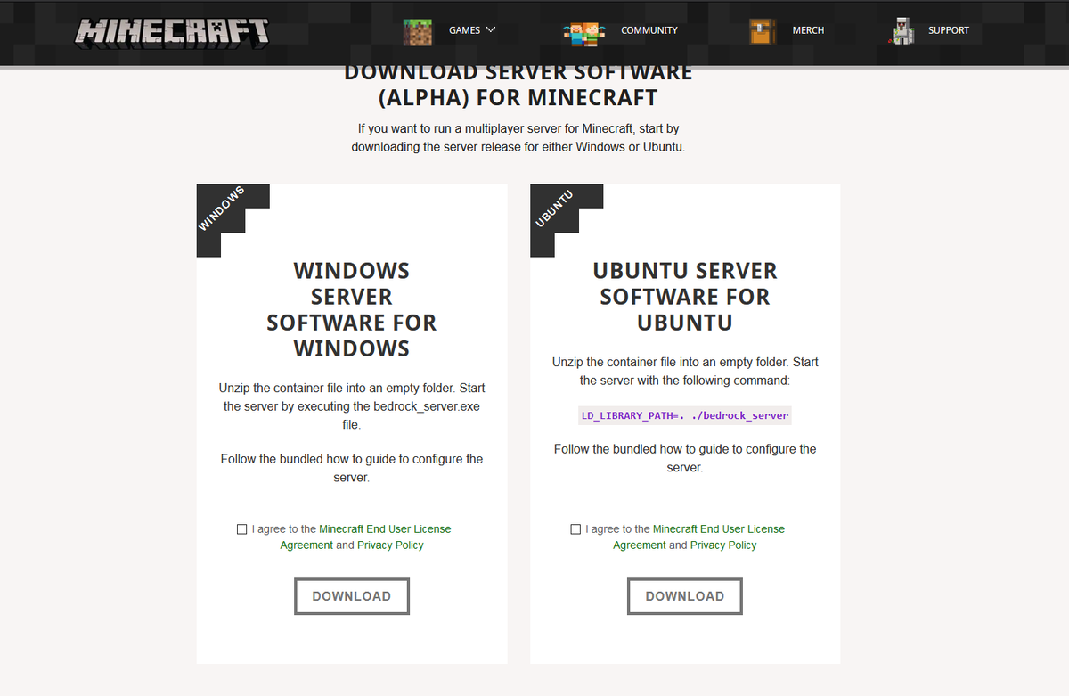 Обычный официальный сайт Minecraft