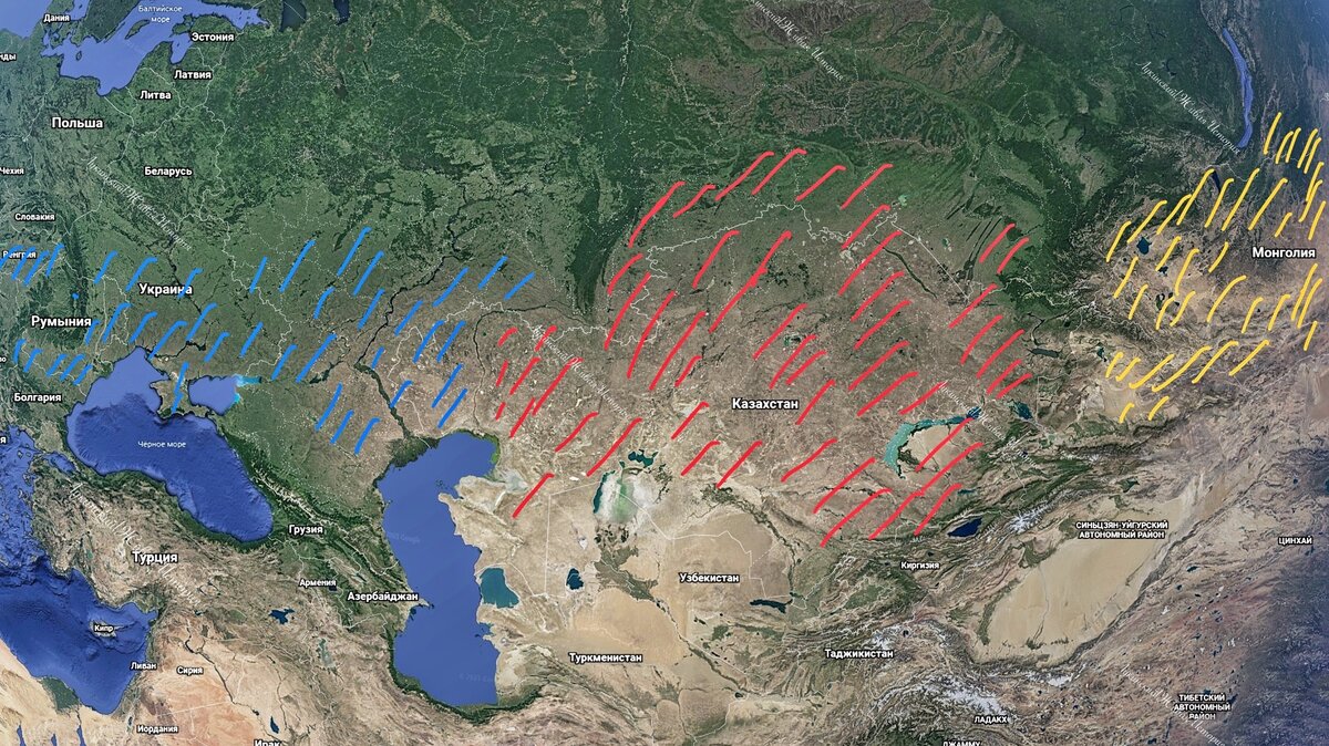 Великая Степь: желтая Восточная, красная Центральная, синяя Западная. (А.Лукинский)