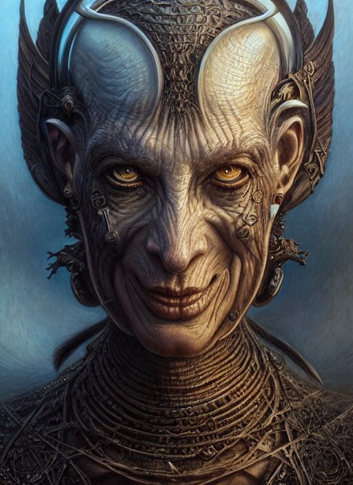 Портрет крупным планом древнего зла в живописной антиутопической среде источник https://lexica.art/