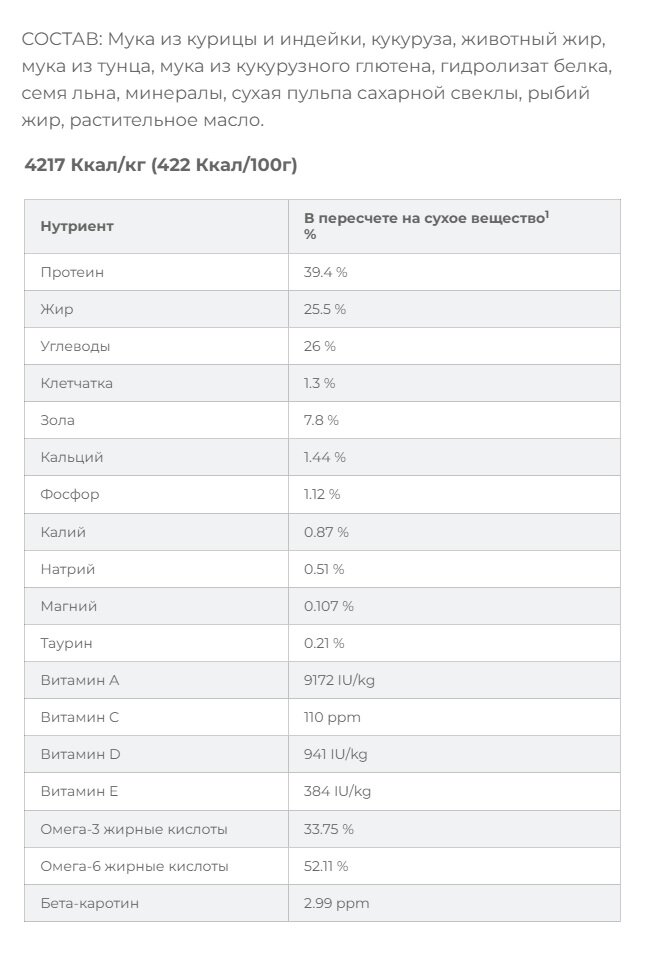 Состав корма Hill's Science Plan для котят, с тунцом