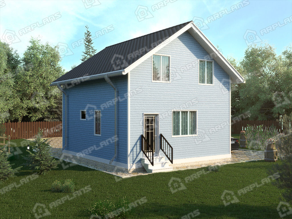 Фото 2 двухэтажного каркасного дома с мансардой 4 спальнями и тех. помещением. Общая площадь до 100 (97) кв м. Источник arplans.ru Проект И-019