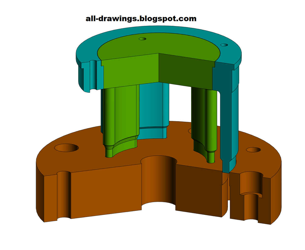 3D модель и чертежи пуансонов и матрицы штампа пробивки шести радиальных пазов