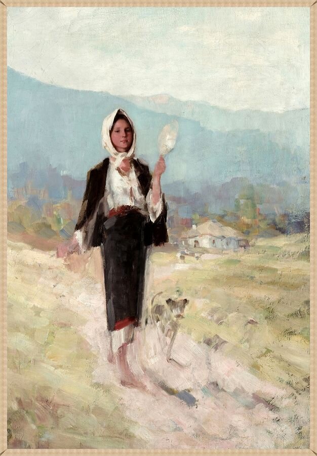Николае Григореску (Nicolae Grigorescu). Крестьянка с прялкой. Холст, масло. 47,5х65. 1900. Национальный музей Брукенталя.