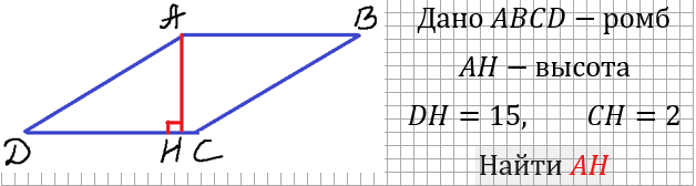 Найти высоту ромба. Задача №23 ОГЭ
