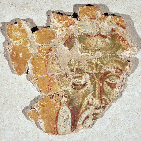 Лик святителя Дометиана Мелитинского. Фрагмент росписи из ц. Спаса на Нередице в Новгороде. 1199 г. Дар Г.Д. Костаки музею имени Андрея Рублева.