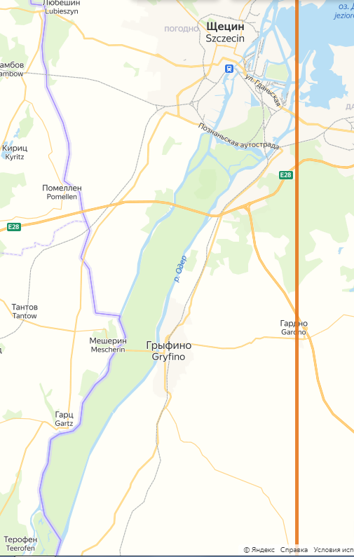 Два рукава Одера. Создано на основе Яндекс-Карт
