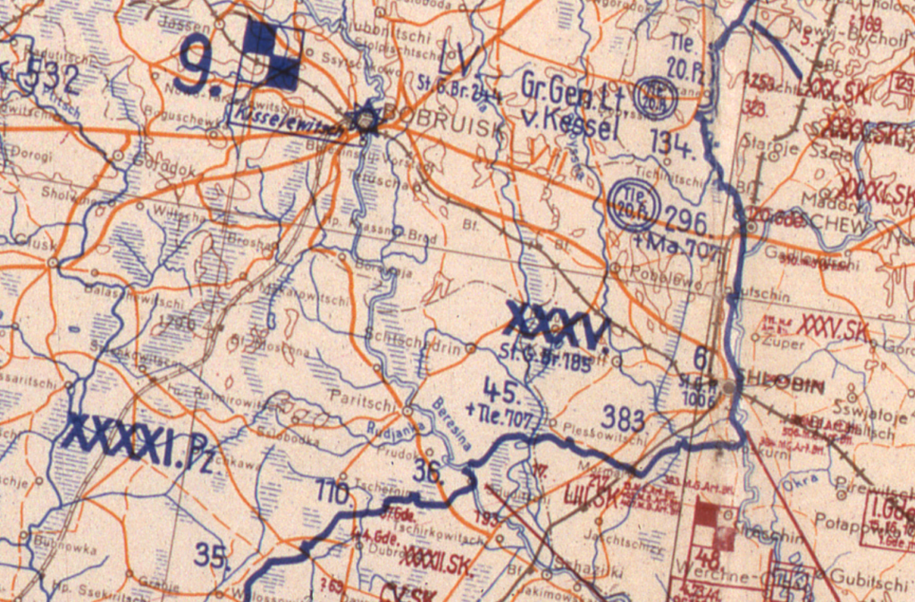 Карта немецкого генерального штаба с положением войск на 15 апреля 1944 г. Участок 383-й дивизии практически не изменился.