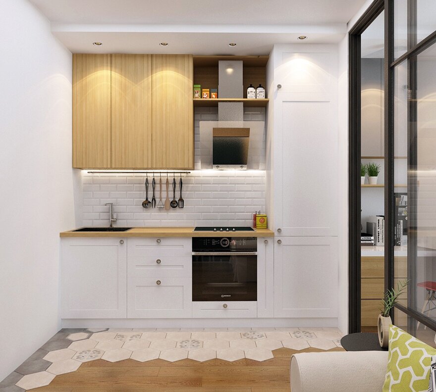 Просто, но со вкусом. Прямоугольная сканди-студия с интересными решениями