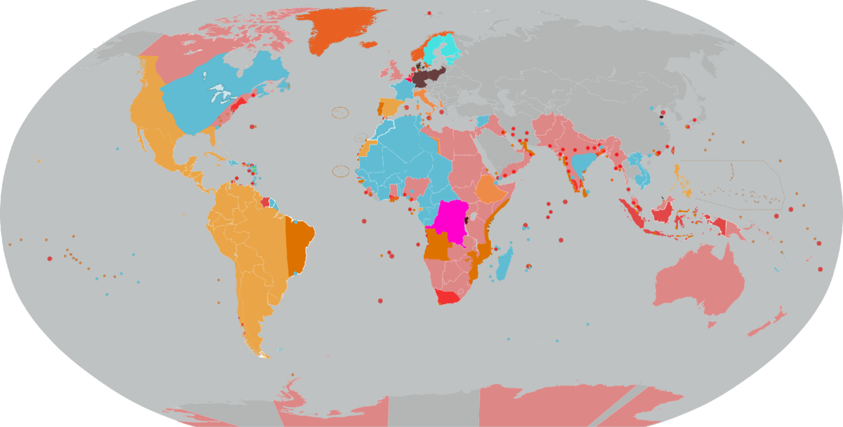 Все европейские колонии с 1492 года. Источник: автор.