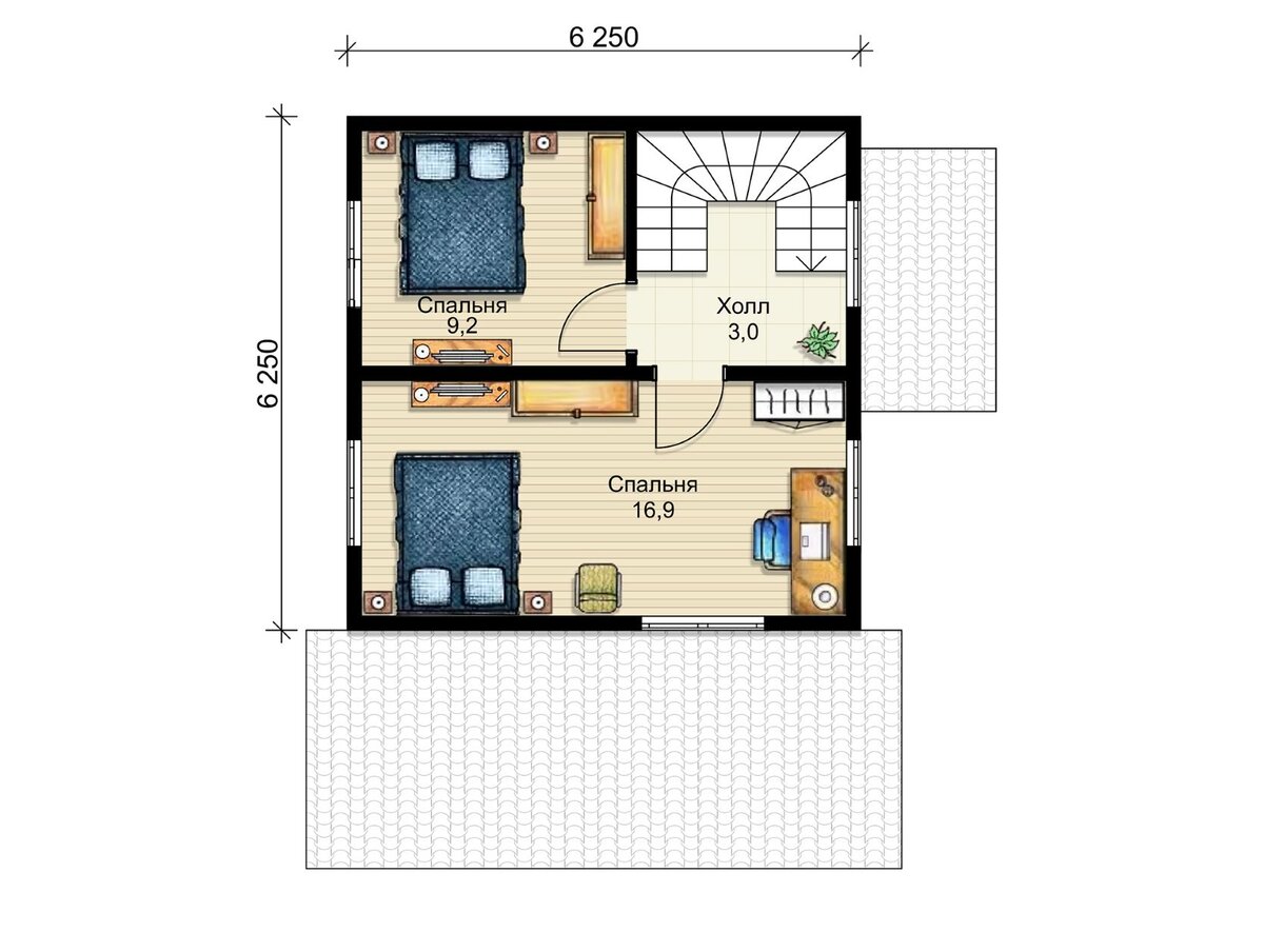 Планировка дома 6х6м