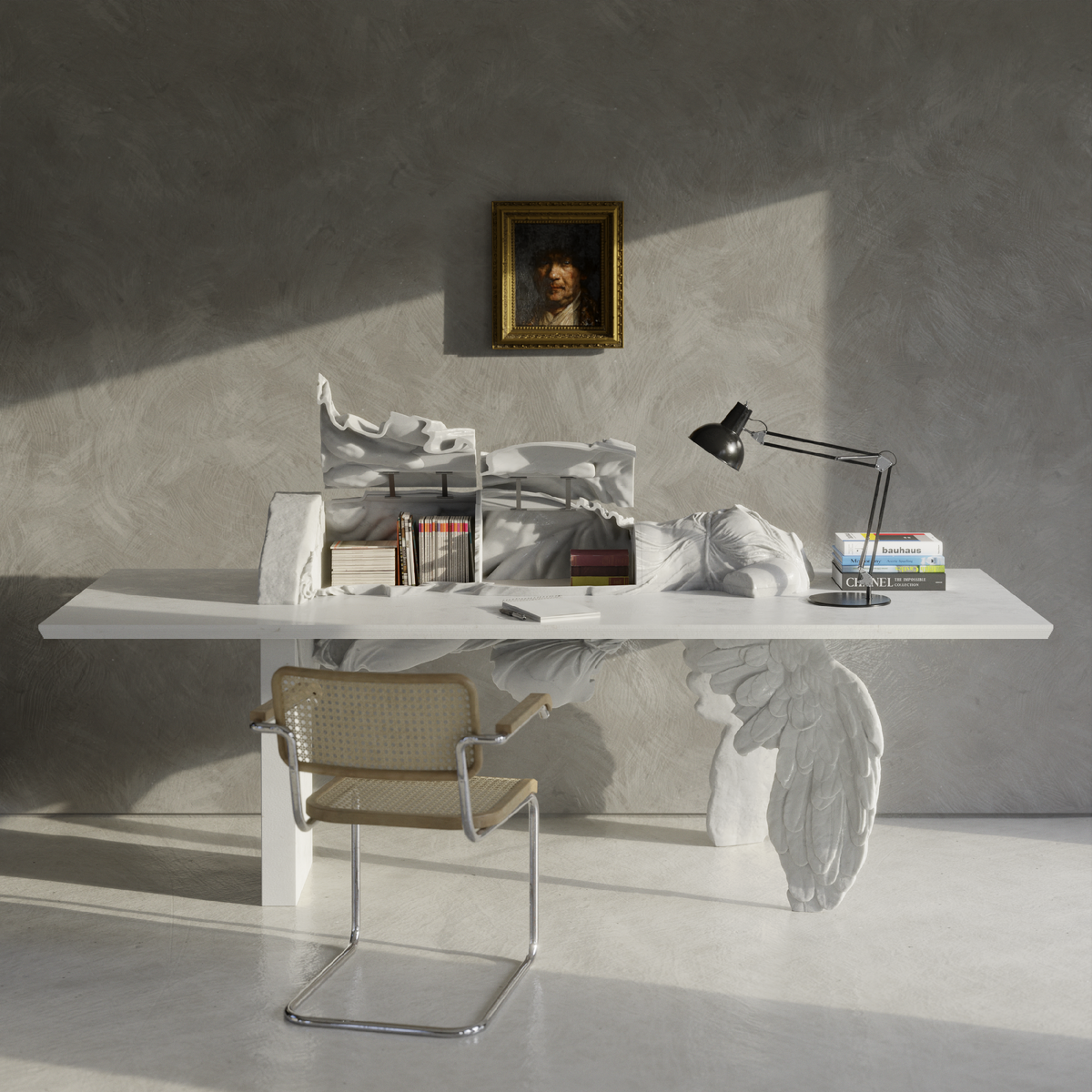 ("Крылатый стол Победы", Себастьян Эрразурис, смола/мраморная пыль, 2022, фото с оф.сайта)