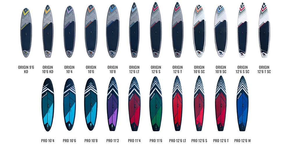 Разные формы и размеры САП бордов на примере линеек Origin и Pro от Gladiator.