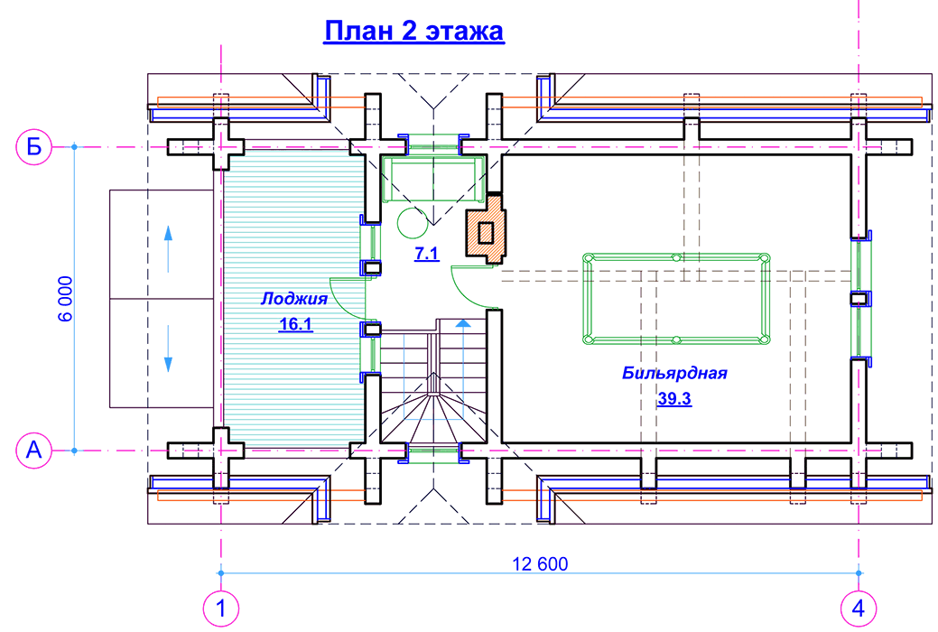 Проект бани 116 м2 из бруса в стиле барокко с балконом и террасой - EV-33