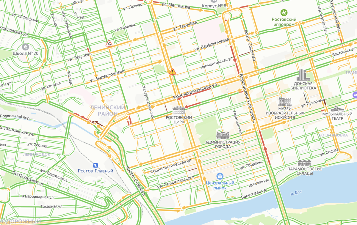   Пробки в Ростове утром 30 марта// Снимок сервиса “Яндекс.Карты”