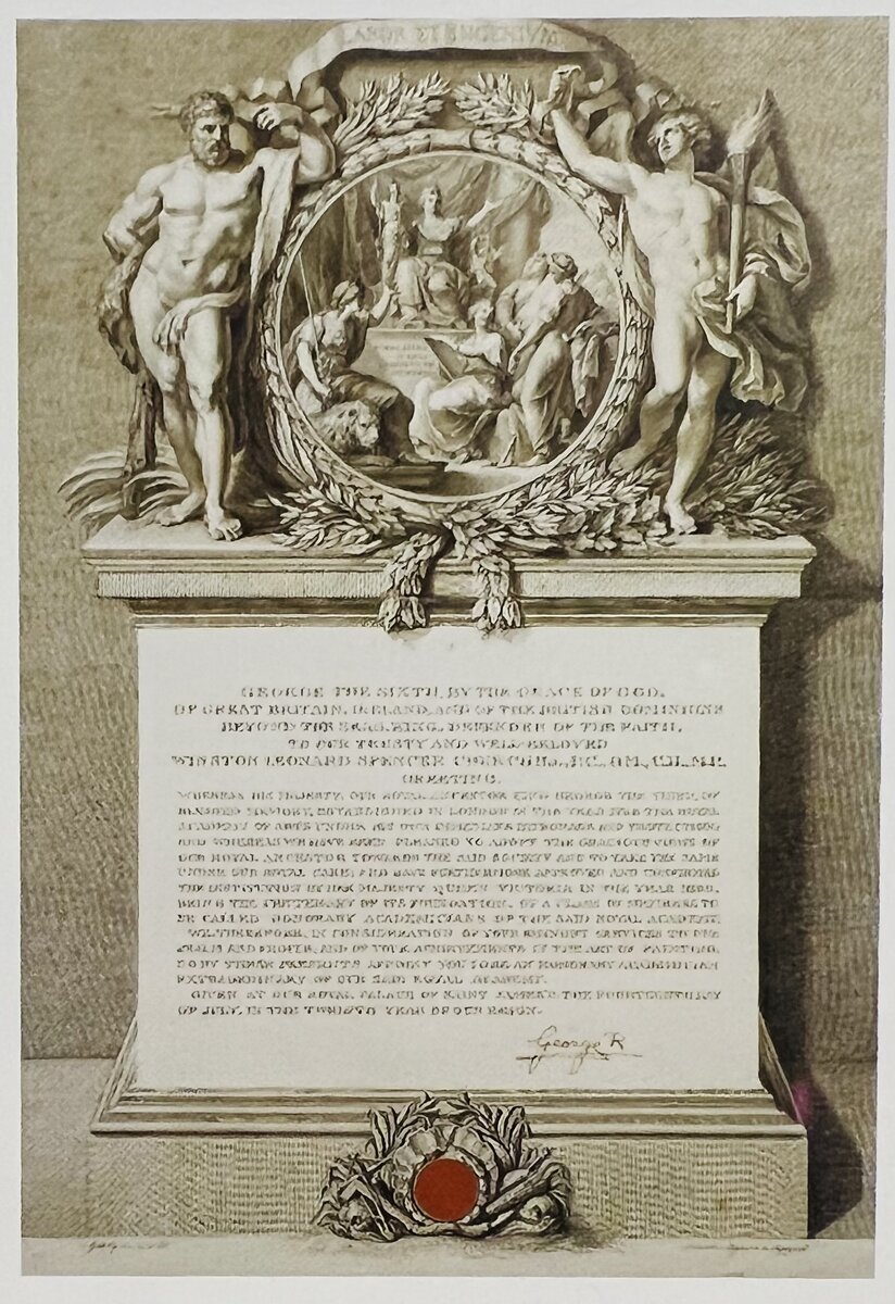 Диплом Королевской академии искусств, выданный Черчиллю. Фотография из книги «Сэр Уинстон Черчилль. Его жизнь и его картины». 