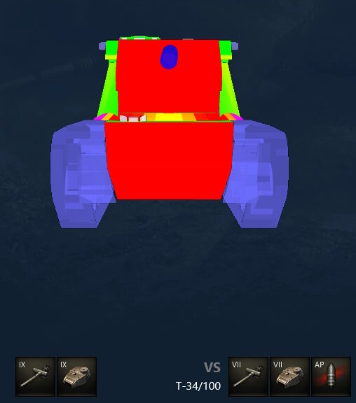 Кобра при обстреле бронейбойным снарядом Т-34-100, пробитие 175мм. Скриншот автора