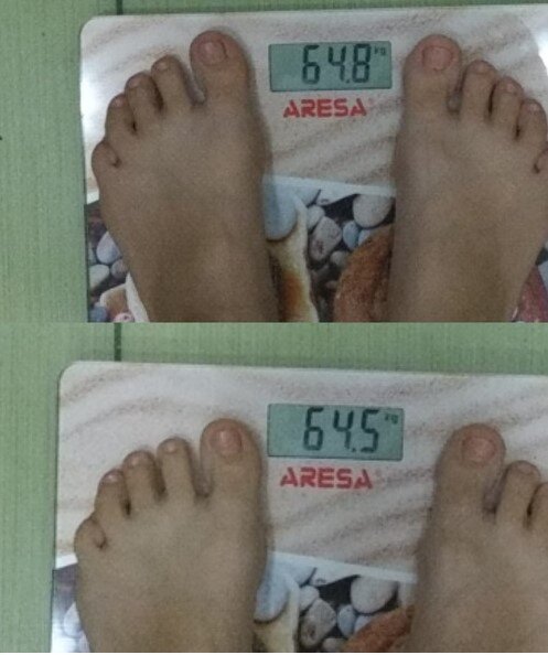 1- вчерашний вес утром, 2- утро сегодняшнего дня. Каждый день минус 300 г- это прекрасный результат.