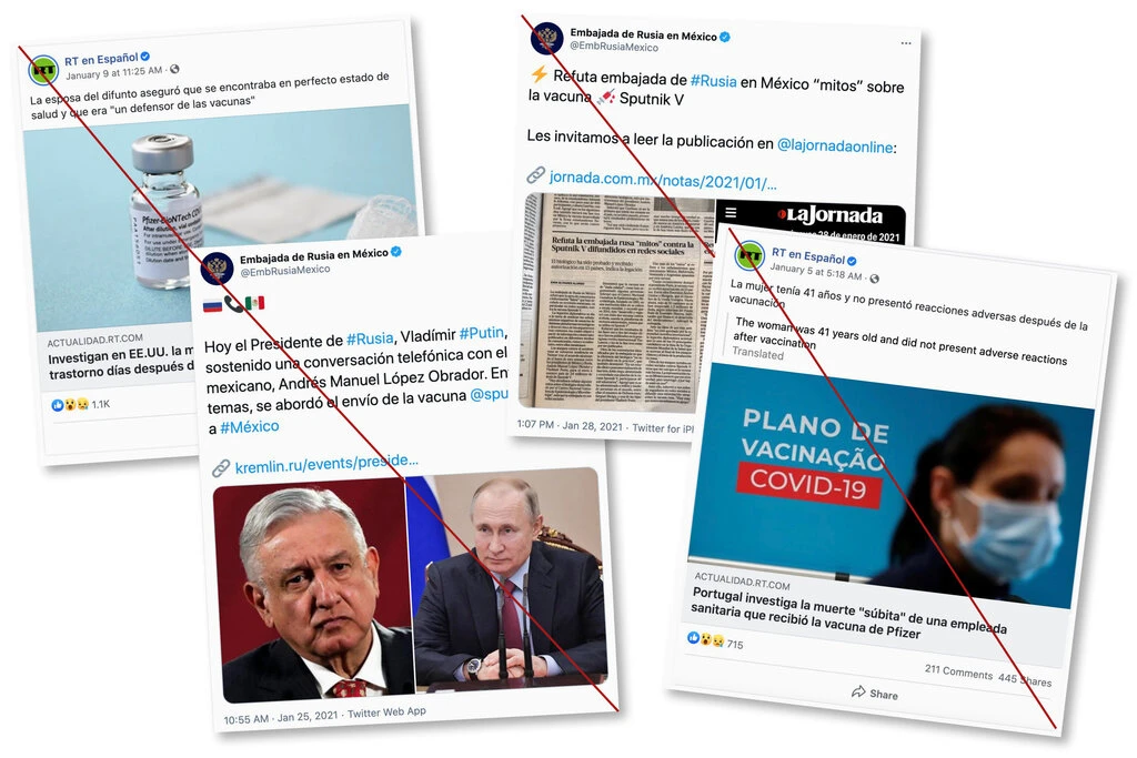 Скриншоты из испаноговорящей группы Russia Today`s в Facebook и Twitter