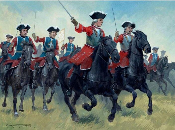 Конная атака королевских мушкетеров в битве при Фонтенуа (1745 г.).  Все иллюстрации взяты из открытых источников