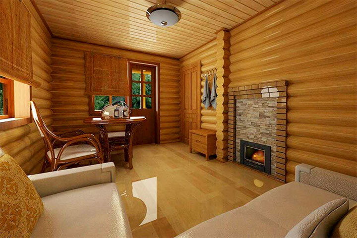 Дизайн бани с комнатой отдыха,типы конструкций, материалы, стили оформления