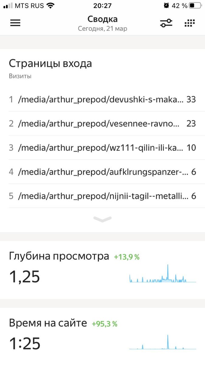 Посещаемые страницы и др. Скриншот автора канала