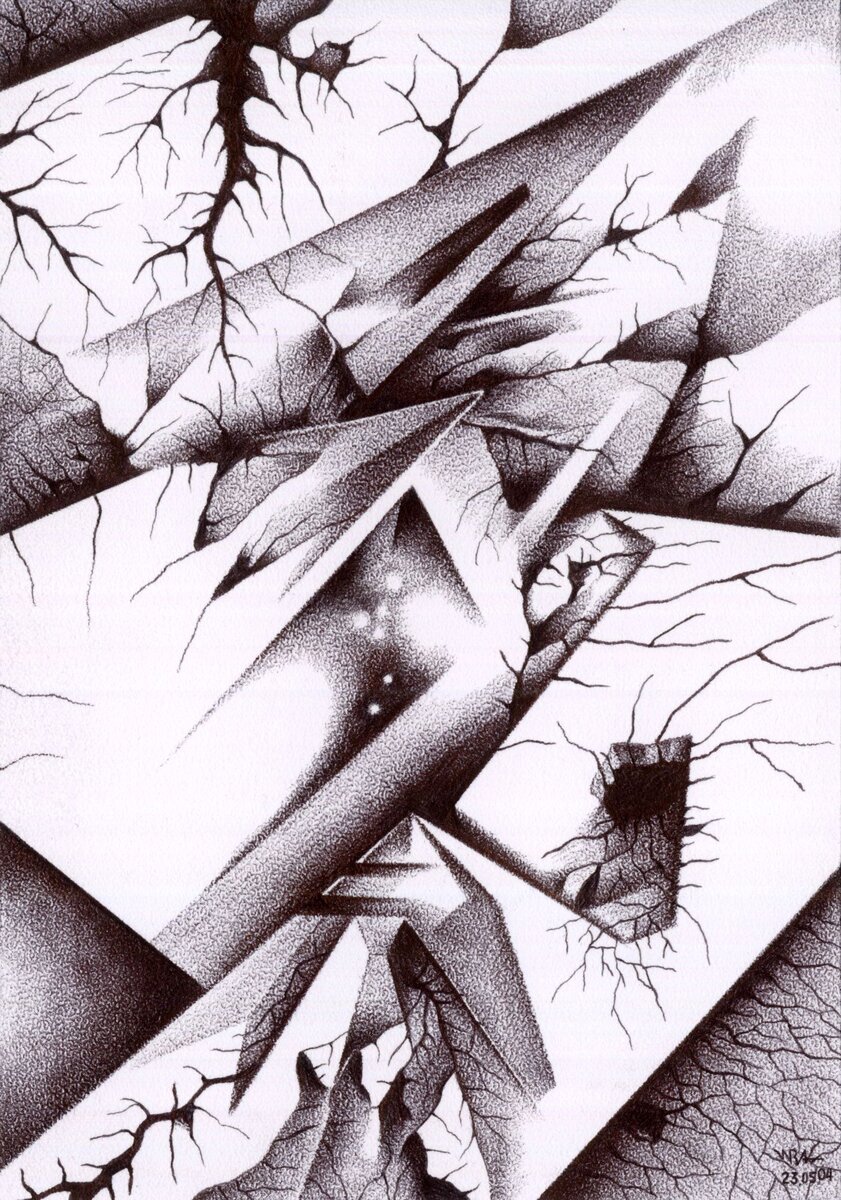 Покоя нет? Бумага «яичная скорлупа», шариковая ручка. Размер 10х15 см. 2004 г.