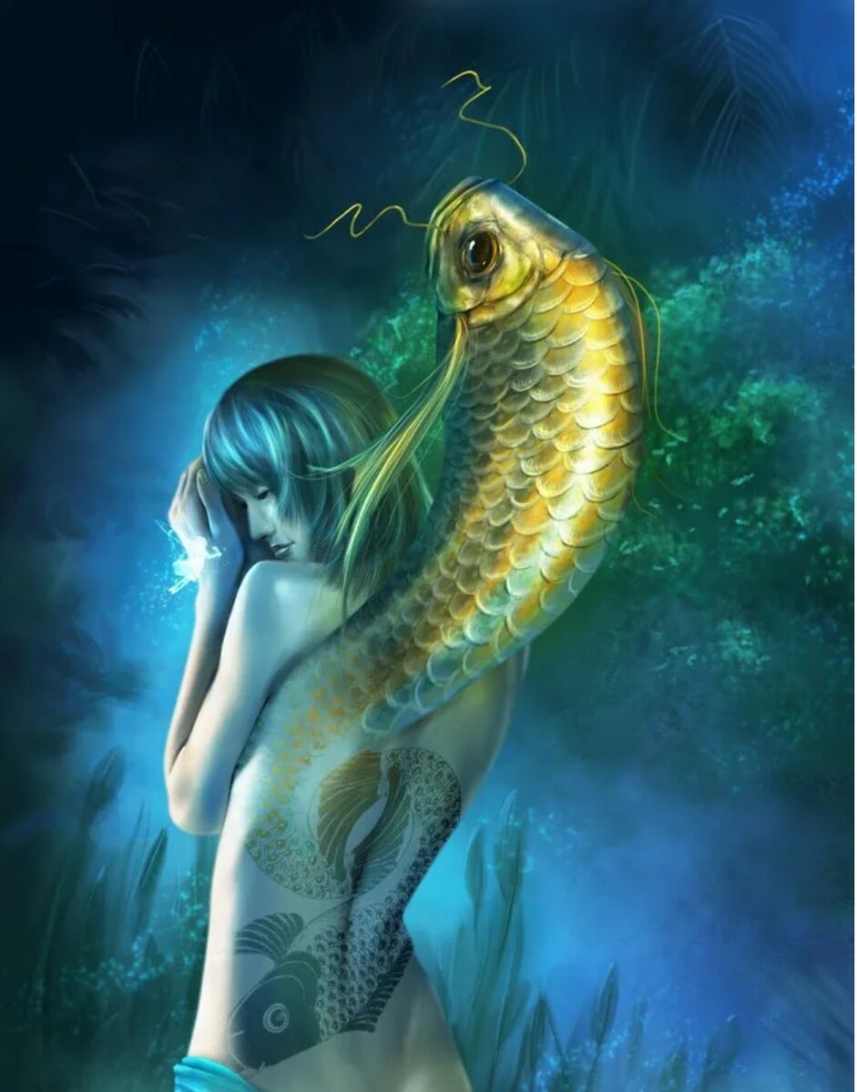 Женщина рыба влюблена. Девушка с рыбой. Рыбы фэнтези. Девушка рыбка. Девушка рыбы Зодиак.