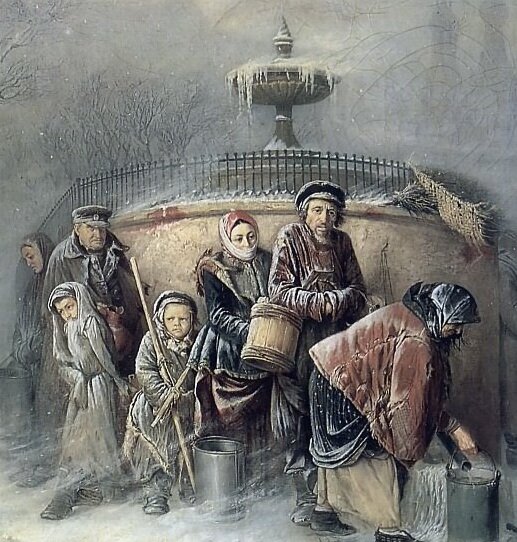 "Очередная у бассейна" В. Г. Перов 1865г. (Фрагмент картины)