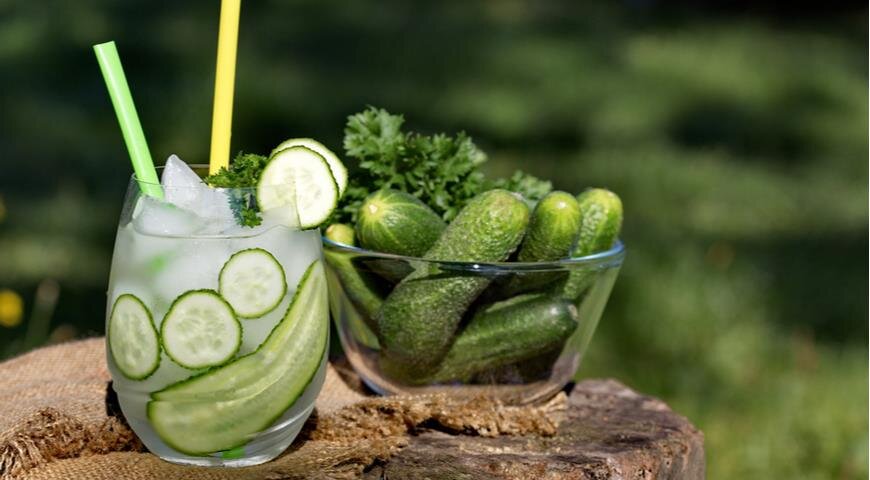 Нет ничего лучше в жаркий душный день сесть в тенёк, выпить свежевыжатый сок с огурцом и закусывая свежесобранным с грядки огурцом.