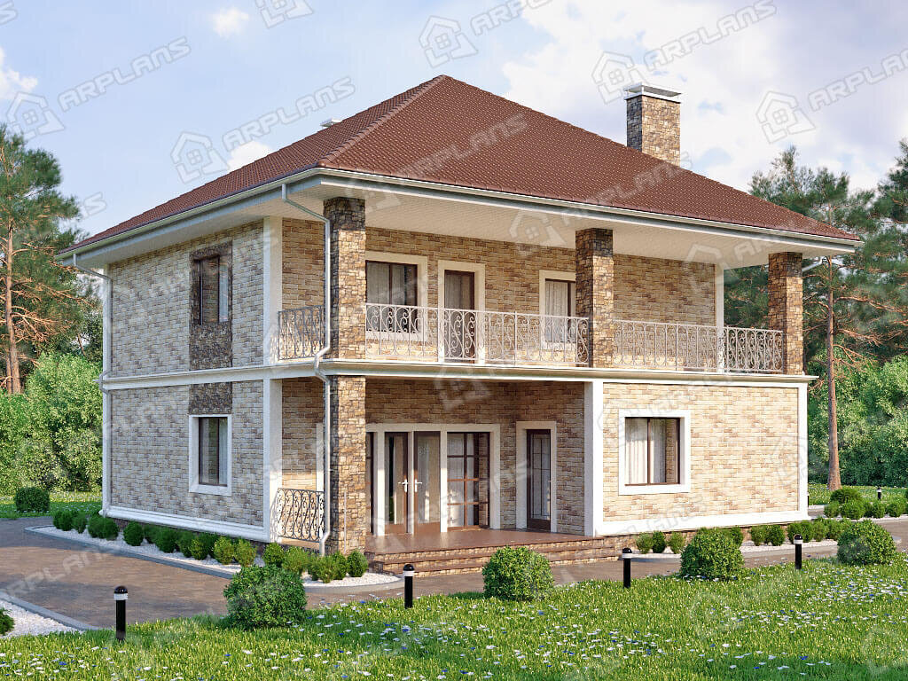 Фото 1 двухэтажного дома из газобетона с 4 спальнями, балконом и газовой котельной. Общая площадь 211 кв м. Источник arplans.ru Проект К-032