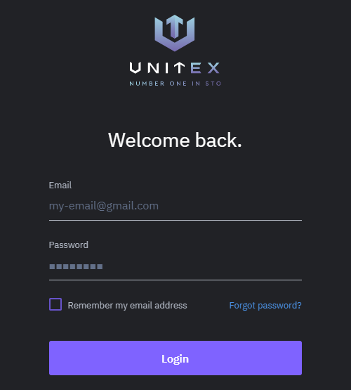 Fig. 2 - Login to the account on the UnitEx exchange