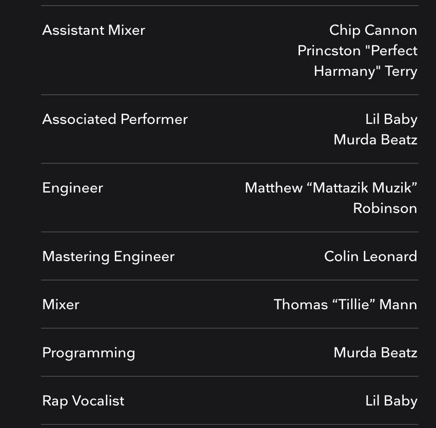 кредитсы одного трека современного западного исполнителя