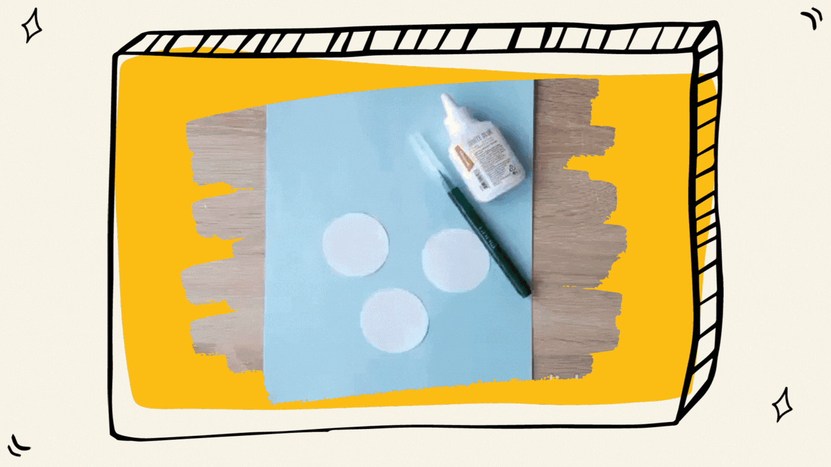 1 круг размещаем на листе и наклеиваем. Еще 2 круга, сгибаем пополам. Клей наносим на одну половинку круга и приклеиваем по краям первого круга. Дорисовываем цветок. Наклеиваем снег (обрывная бумага). Вырезаем листочки. Наклеиваем. 