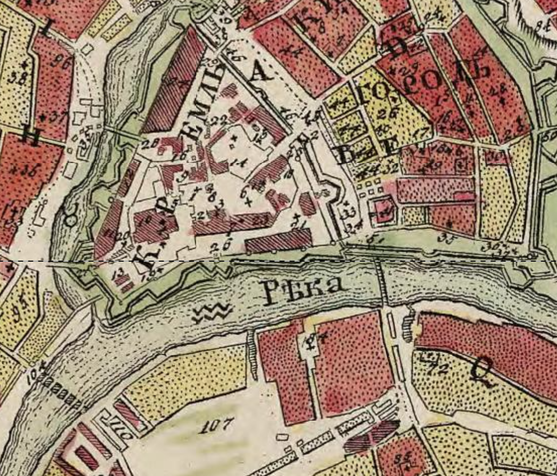 Местность, где в 19 веке появится Васильевская площадь. Карта Москвы 1739 года с сайта www.retromap.ru.