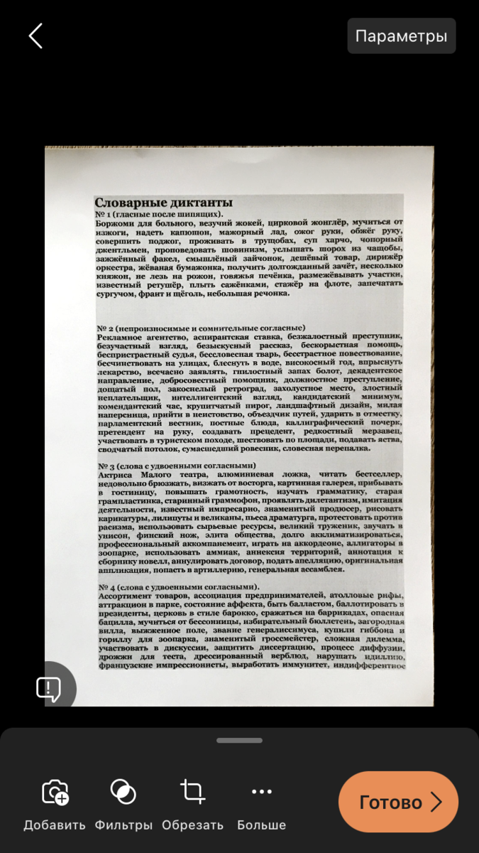 Результат отсканированного документа на экране, лист выровнен.