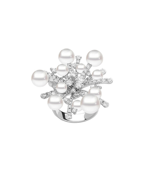 Кольцо Mikimoto Splash из белого золота с бриллиантами и жемчугом