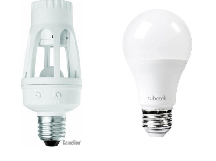 Патрон с датчиком движения и освещенности Camelion и лампочка с аналогичными датчиками от Rubetek