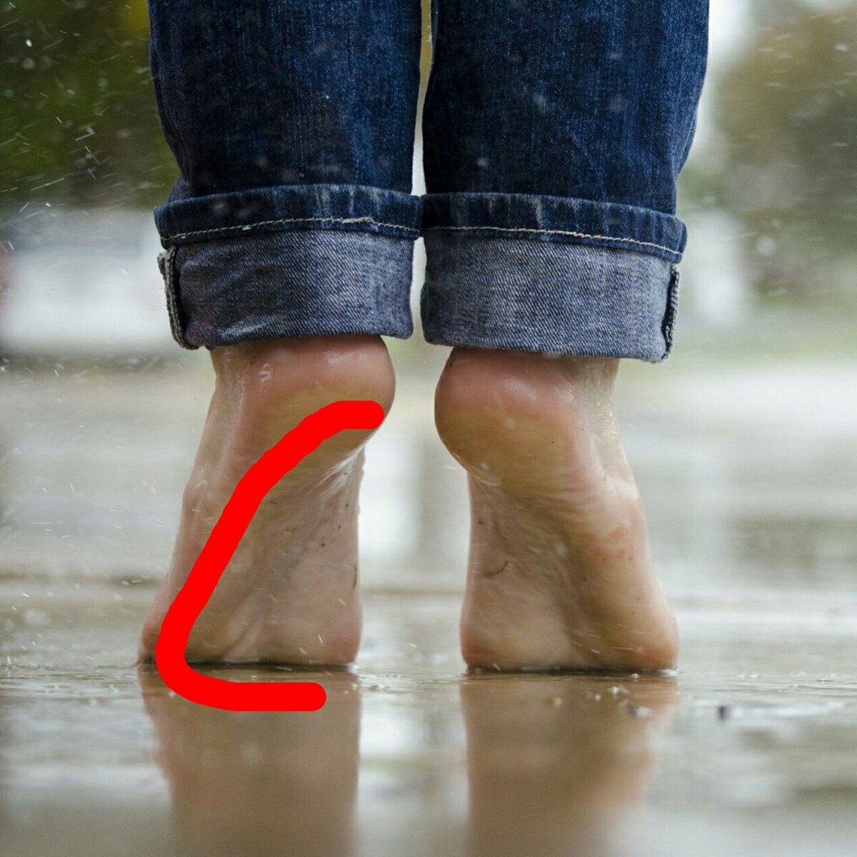 Красная линия показывает движение стопы, от пятки к пальцам.