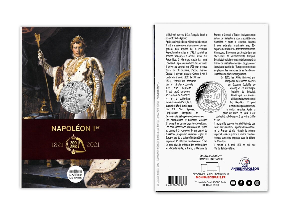 Франция монета 10 евро к 200-летию со дня смерти Наполеона, подарочная упаковка