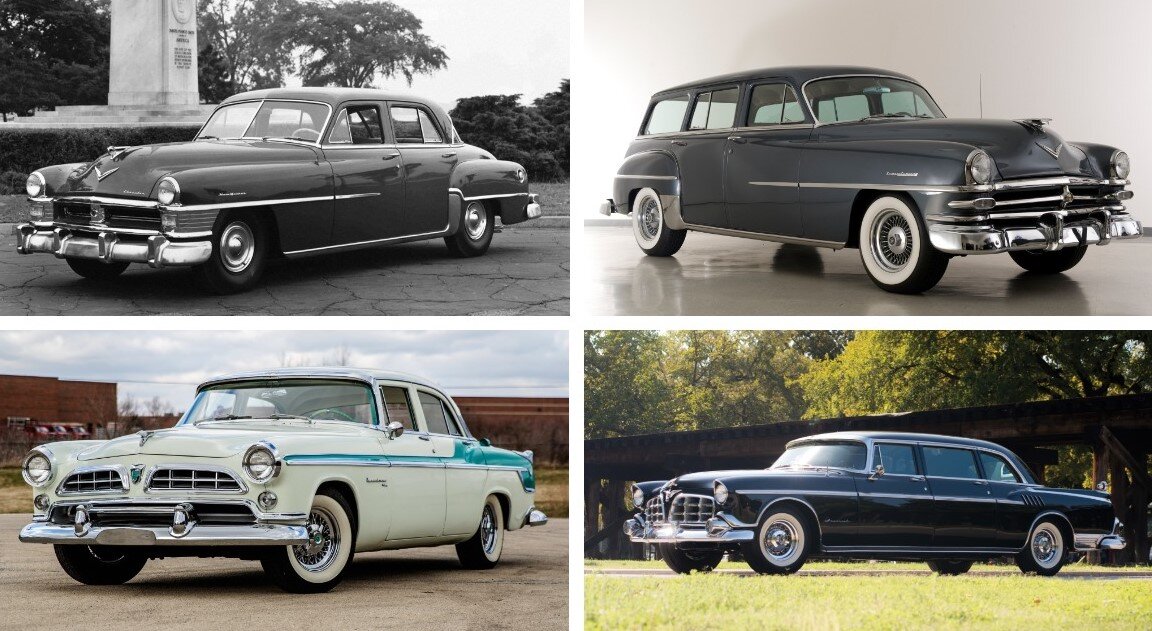 New Yorker Sedan (1951), New Yorker Town & Country (1953), Windsor Deluxe Sedan (1955), Imperial Limousine (1955).