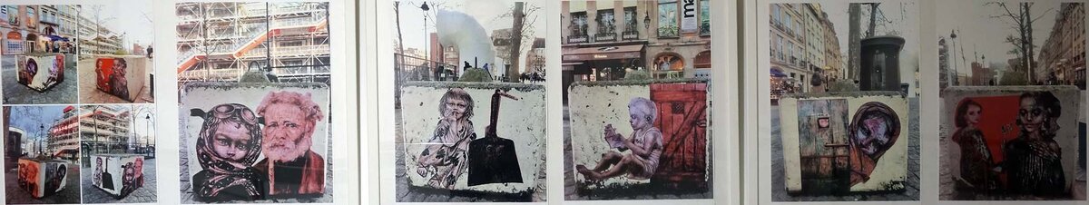 Акулова Евгения Чупрякова Лидия Присутствие искусством Проект «Присутствие искусством» родился в следствии физической невозможности встретится и сделать, как когда-то раньше, совместную выставку в Париже, замысел которой возник еще в 2018 году во время нашей очередной встречи в Париже.
Невозможность посещать музеи и галереи во время пандемии сделало уличное искусство крайне популярным у широкой публики.
В нынешних условиях проект серии совместных коллажей показался нам вполне актуальным и оптимальным.
Сказано – сделано.
Место выбрали знаковое – в самом сердце Парижа, на площади, перед Центром Помпиду. Напротив – иконописный ангел, хоть и сербский, рядом площадь Стравинского.
Бетонные кубы (временные урбанистические объекты) стали отличными носителями, не относящимися к культурному наследию, но приобретшими культурную ценность благодаря нашим коллажам. К тому же их частенько перемещают с места на место, и таким образом наши коллажи путешествуют по разным округам Парижа.
Сюжетные диалоги получившихся составных произведений к простым человеческим чувствам, которые более чем необходимы в сегодняшнее время.
Всегда есть возможность взаимодействия, нужны лишь желание и способ «присутствия искусством» в данном случае 