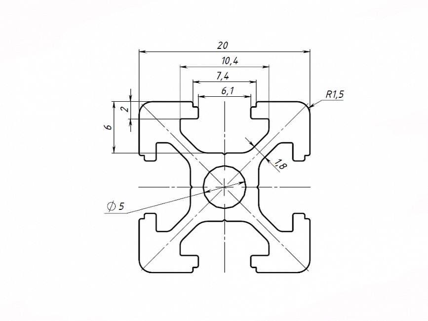 Разрез алюминиевого профиля серии "Н".