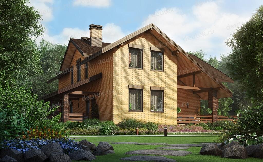 Проект дома 385 м2 с подвалом, мансардой из газобетона с балконом и террасой - DT0256