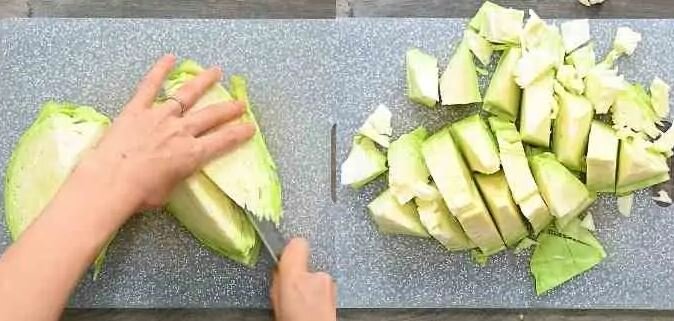 Нарезка капусты на средние кусочки   Фото: cooktoria.com