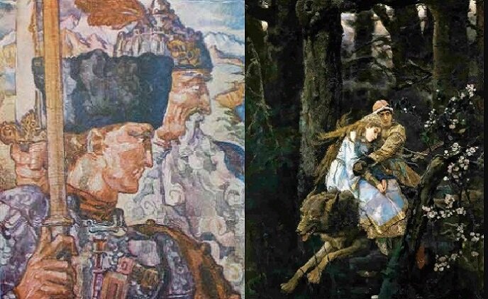 История про Ивана-царевича(справа) создана древними сарматами-аланами(слева). (Лебединский\Васнецов)